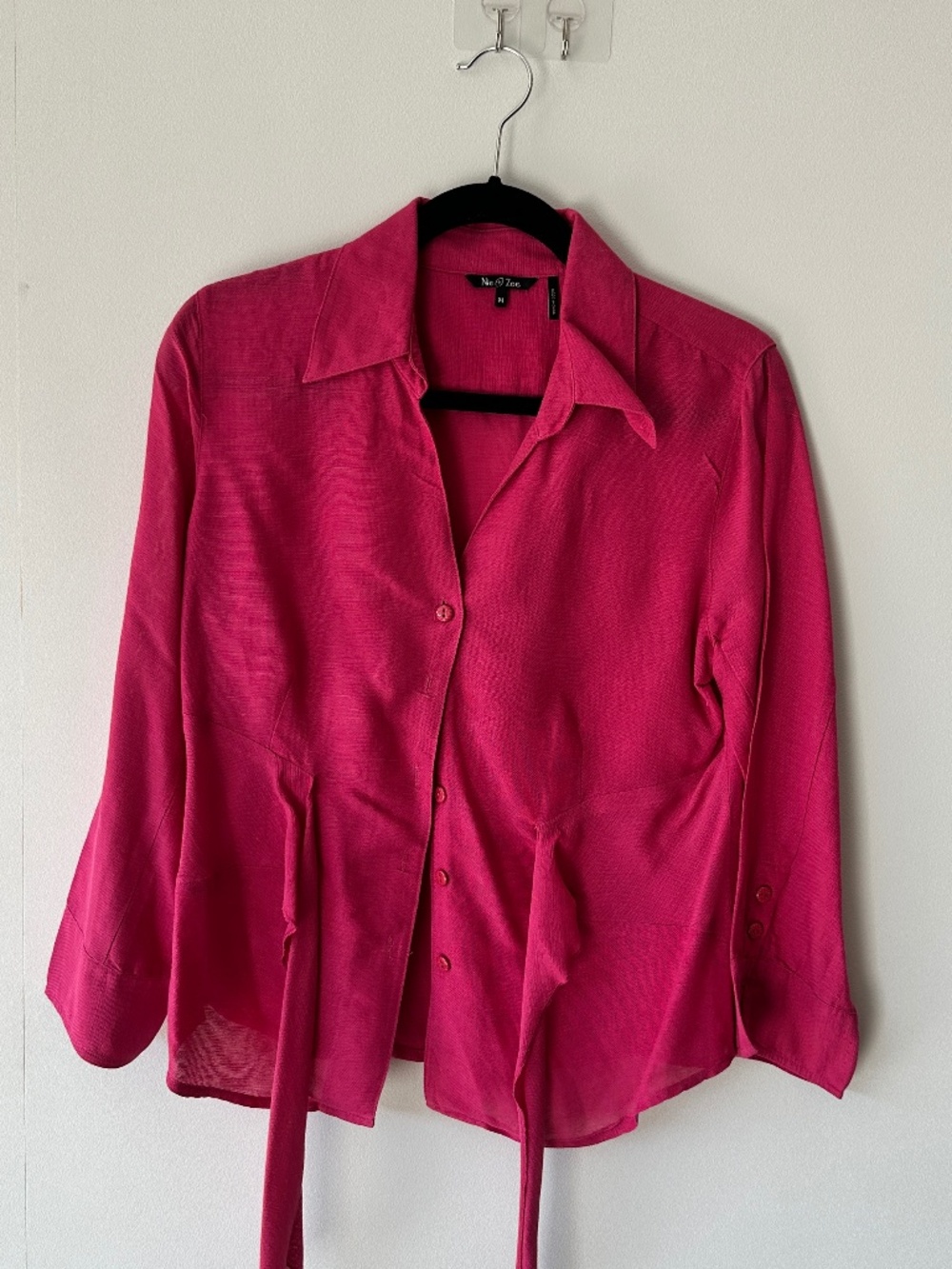 Nic+Zoe Silk / Linen Blouse - Button front with tie waist - Size: Medium